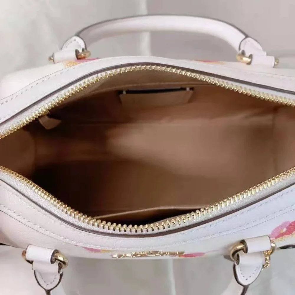 BNWT Coach Rowan Floral Leather Canvas Chalk White Bag Satchel Cross Body C5801 - Picture 10 of 16